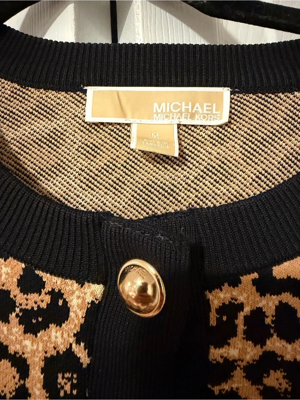 Michael Kors Black & Tan Leopard Button Cardigan